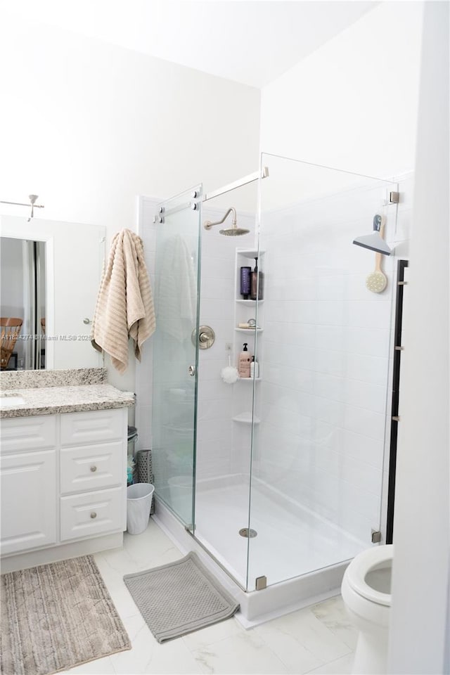 10631 NW 14th St Unit 212, Plantation, FL 33322 - full bathroom featuring a stall shower, vanity, and marble finish flooring