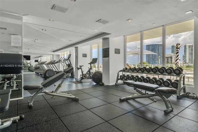 4250 Biscayne Blvd Unit 1217, Miami, FL 33137 - gym featuring a skyline view and baseboards