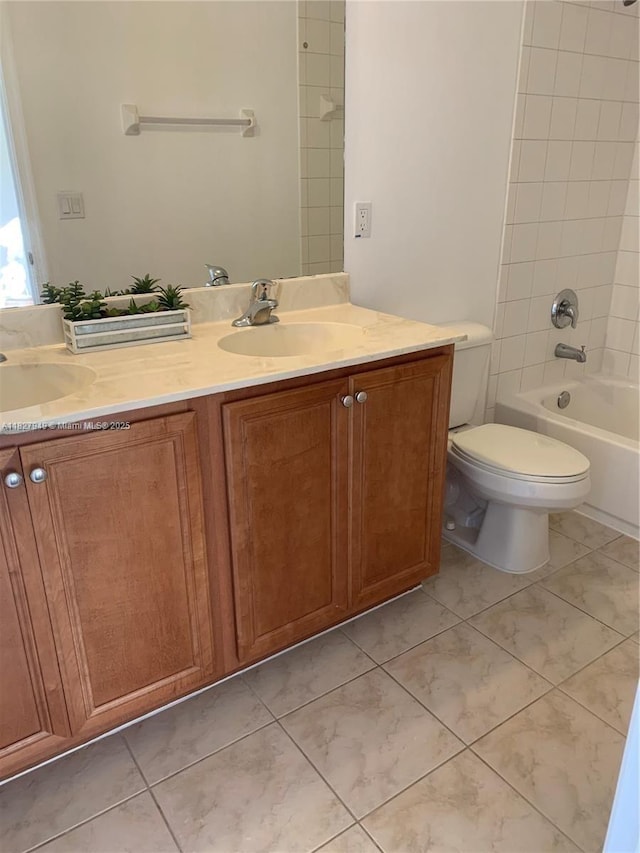 5907 Glasgow Way, Tamarac, FL 33321 - bathroom with double vanity, tile patterned floors, and shower / tub combination