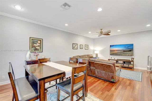 1110 SE 4th Ave, Fort Lauderdale, FL 33316 - dining room featuring recessed lighting, ceiling fan, light wood finished floors, and crown molding