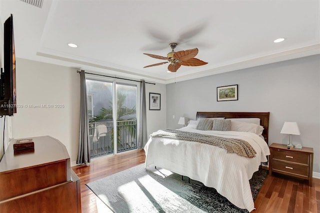1110 SE 4th Ave, Fort Lauderdale, FL 33316 - bedroom featuring access to outside, wood-type flooring, recessed lighting, and a ceiling fan