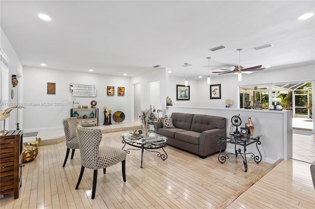 16400 SW 80th Ave, Palmetto Bay, FL 33157 - living area featuring recessed lighting, light wood finished floors, and a ceiling fan
