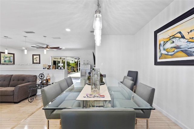 16400 SW 80th Ave, Palmetto Bay, FL 33157 - dining room with wood finished floors, a ceiling fan, and recessed lighting