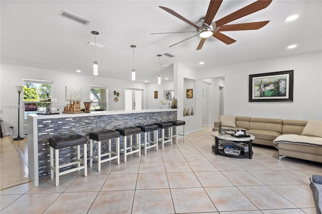 16400 SW 80th Ave, Palmetto Bay, FL 33157 - living room featuring ceiling fan, light tile patterned flooring, and recessed lighting