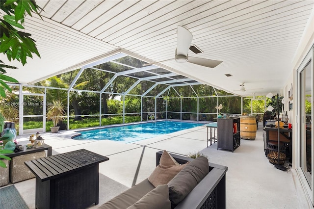 16400 SW 80th Ave, Palmetto Bay, FL 33157 - outdoor pool featuring a patio area, an outdoor hangout area, and a lanai