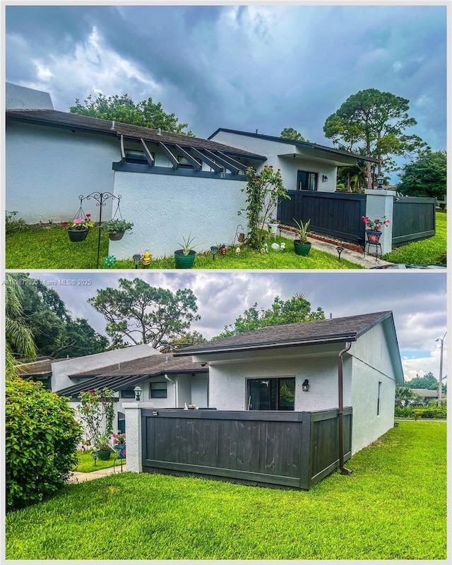 61 W Seminole Ct W, Royal Palm Beach, FL 33411 - rear view of property with stucco siding and a fenced front yard