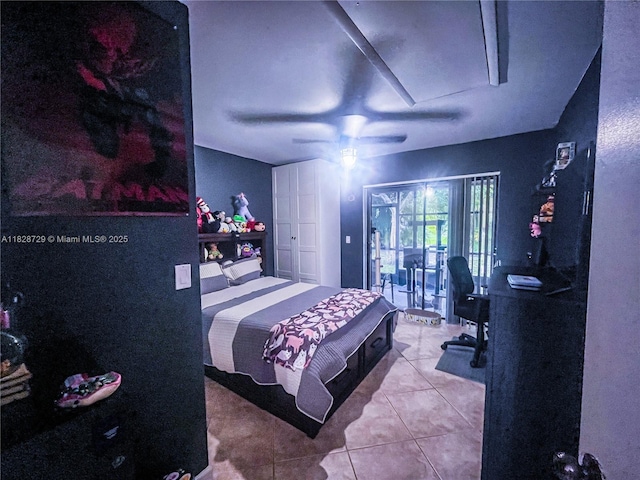 61 W Seminole Ct W, Royal Palm Beach, FL 33411 - tiled bedroom featuring access to outside and a ceiling fan