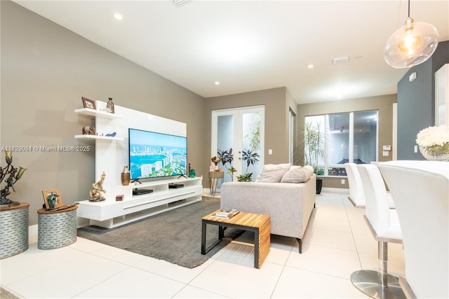 10555 NW 64th Way, Doral, FL 33178 - living room featuring light tile patterned floors and recessed lighting