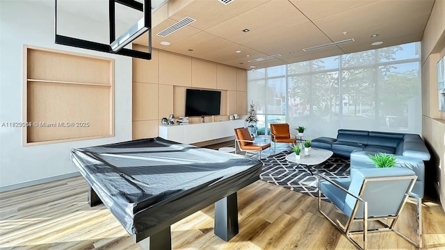 10555 NW 64th Way, Doral, FL 33178 - recreation room with billiards table, wood finished floors, and floor to ceiling windows