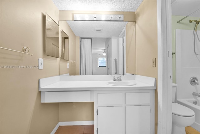 10501 W Broward Blvd Unit 304, Plantation, FL 33324 - bathroom with a textured ceiling, vanity, tile patterned floors, and shower / washtub combination