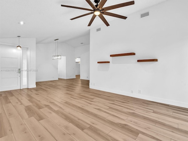 10370 NW 11th St, Plantation, FL 33322 - unfurnished living room with ceiling fan, lofted ceiling, light wood-style floors, and recessed lighting