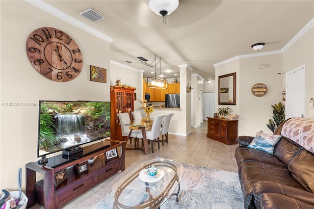 9052 Plymouth Pl Unit 9052, Tamarac, FL 33321 - living room featuring ornamental molding, light tile patterned flooring, and a chandelier
