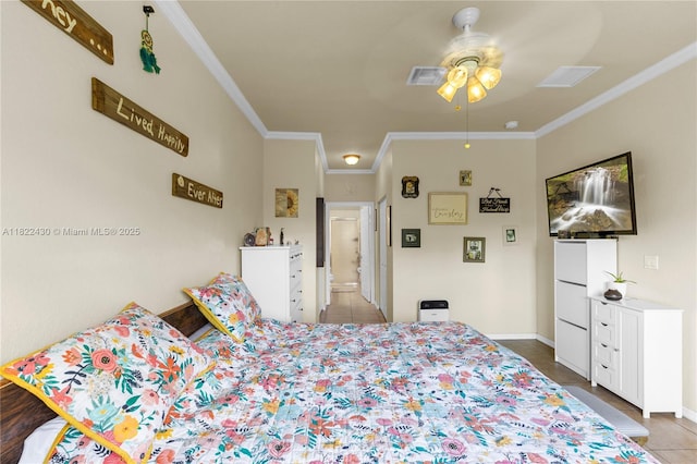 9052 Plymouth Pl Unit 9052, Tamarac, FL 33321 - bedroom featuring tile patterned floors, crown molding, and ceiling fan
