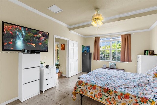 9052 Plymouth Pl Unit 9052, Tamarac, FL 33321 - bedroom featuring light tile patterned floors, ornamental molding, and a ceiling fan
