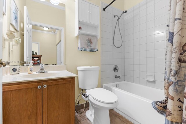 9052 Plymouth Pl Unit 9052, Tamarac, FL 33321 - bathroom featuring shower / tub combo, vanity, tile patterned floors, and crown molding