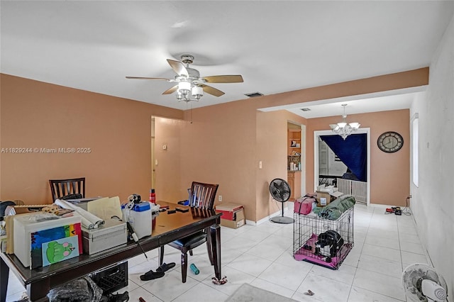 100 SW 67th Ct, Miami, FL 33144 - dining space with a ceiling fan, a chandelier, and light tile patterned floors