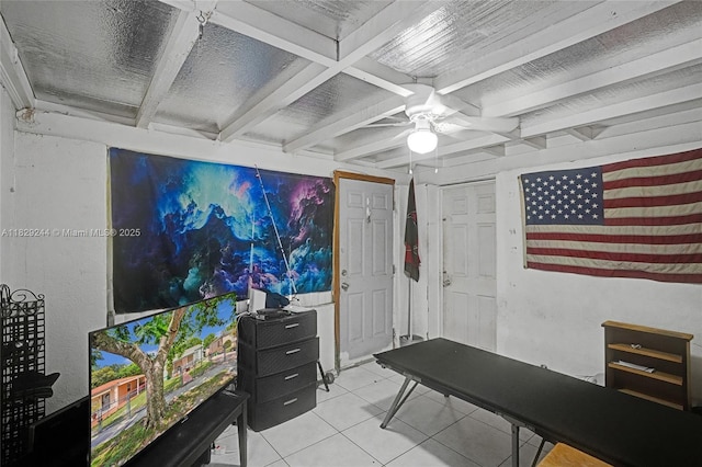 100 SW 67th Ct, Miami, FL 33144 - tiled office featuring a ceiling fan and beamed ceiling