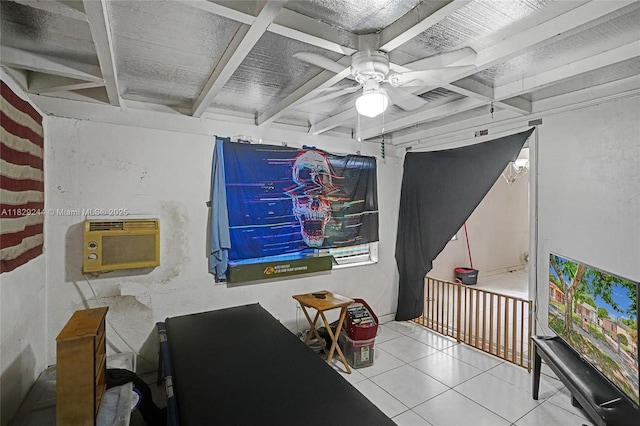 100 SW 67th Ct, Miami, FL 33144 - office area featuring a ceiling fan, tile patterned flooring, and beamed ceiling