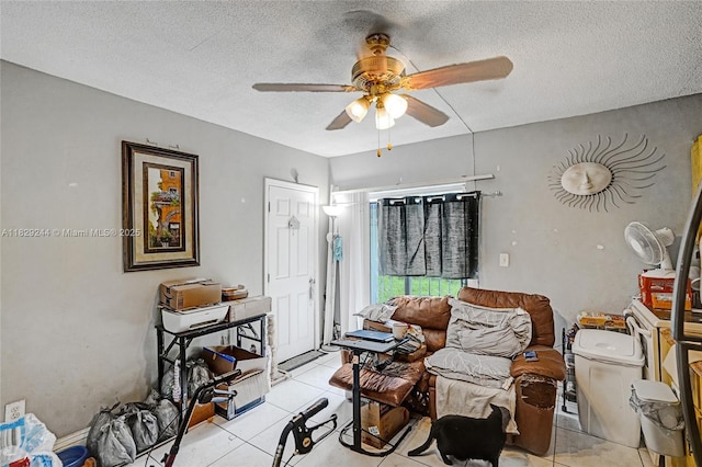 100 SW 67th Ct, Miami, FL 33144 - living room with ceiling fan, a textured ceiling, and light tile patterned flooring