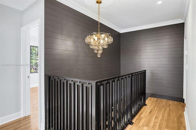 1145 SW 20th Ave, Miami, FL 33135 - stairway featuring wood finished floors, a chandelier, crown molding, and recessed lighting