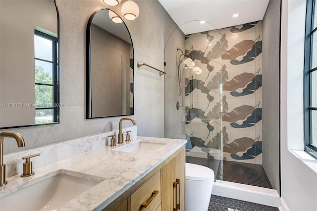 1145 SW 20th Ave, Miami, FL 33135 - bathroom with double vanity, tiled shower, and tile patterned floors