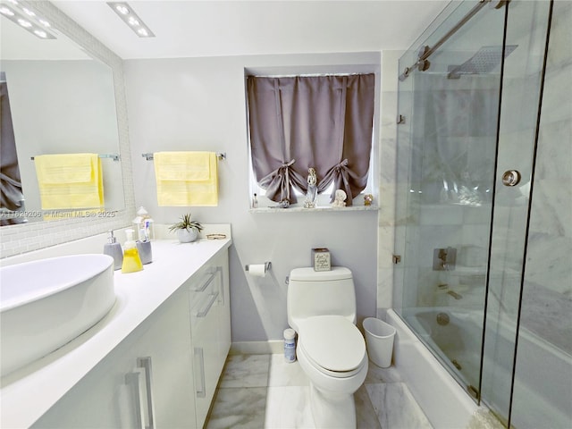 3071 N Course Dr Unit 107, Pompano Beach, FL 33069 - full bathroom with double vanity, marble look tile flooring, and combined bath / shower with glass door