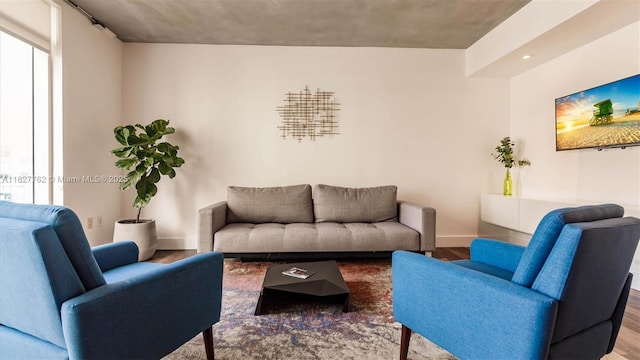 3250 NE 1st Ave Unit 1101, Miami, FL 33137 - living room featuring wood finished floors and baseboards