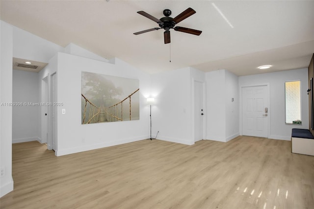 1611 Palermo Dr, Weston, FL 33327 - unfurnished living room featuring light wood finished floors, a ceiling fan, vaulted ceiling, and recessed lighting