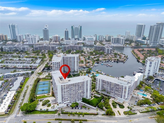 600 Three Islands Blvd Unit 310, Hallandale Beach, FL 33009 - aerial view of a large body of water, skyline, and numerous boat docks