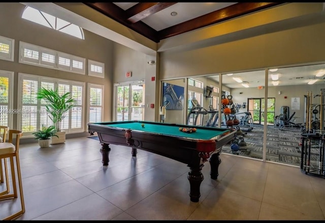 10670 SW 156th Pl Unit 309, Miami, FL 33196 - playroom with pool table, beam ceiling, and a high ceiling