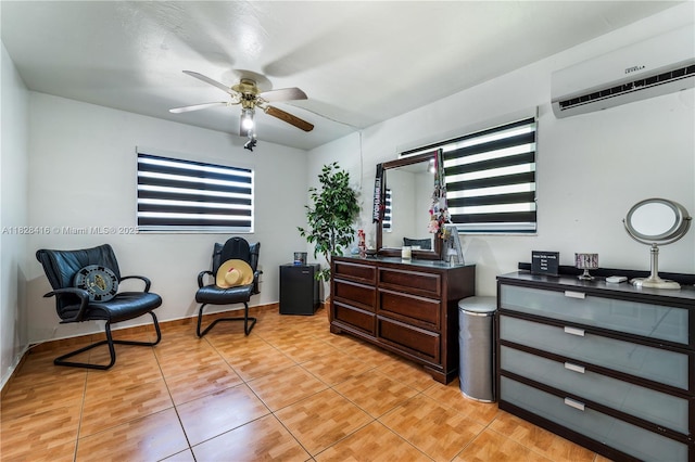 8065 W 14th Ct, Hialeah, FL 33014 - living area with ceiling fan, an AC wall unit, and light tile patterned floors