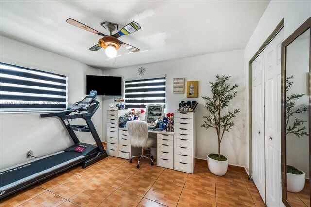 8065 W 14th Ct, Hialeah, FL 33014 - office area with healthy amount of natural light, a ceiling fan, and light tile patterned floors