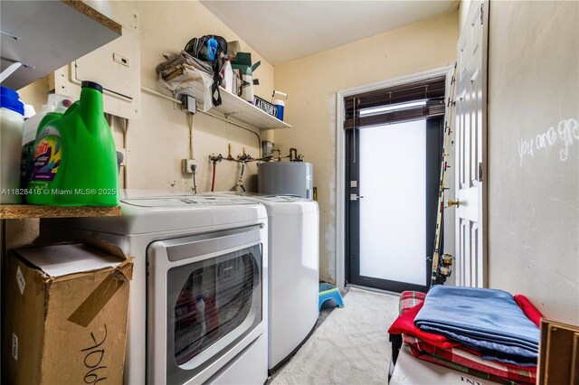 8065 W 14th Ct, Hialeah, FL 33014 - washroom featuring electric water heater, washing machine and dryer, and light carpet