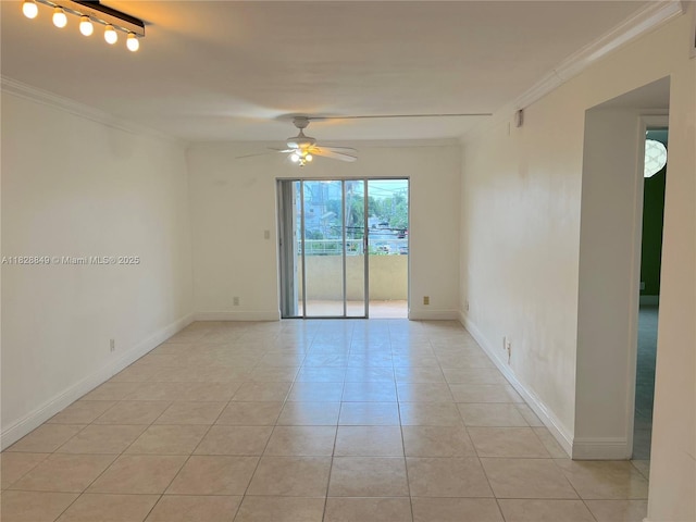 900 NE 18th Ave Unit 304, Fort Lauderdale, FL 33304 - unfurnished room featuring a ceiling fan, crown molding, and light tile patterned flooring