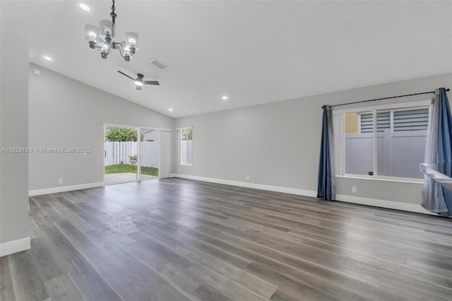 1592 Salerno Cir, Weston, FL 33327 - unfurnished room with a chandelier, recessed lighting, lofted ceiling, and wood finished floors