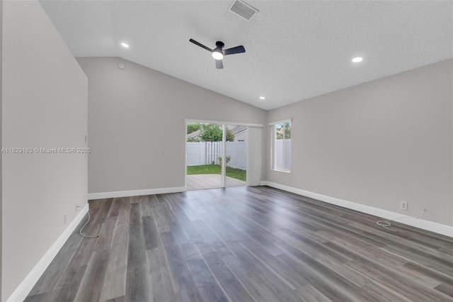 1592 Salerno Cir, Weston, FL 33327 - unfurnished room with ceiling fan, vaulted ceiling, recessed lighting, and wood finished floors