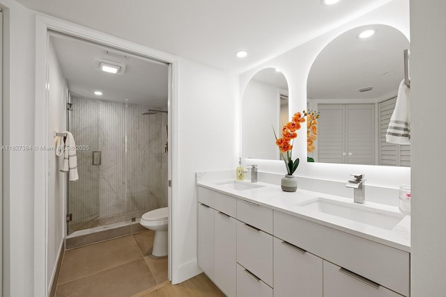 550 SW 138th Ave Unit 112K, Pembroke Pines, FL 33027 - full bath with double vanity, a stall shower, recessed lighting, and tile patterned flooring
