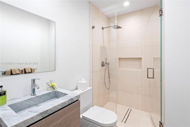 1410 S Biscayne Point Rd, Miami Beach, FL 33141 - bathroom with vanity, a shower stall, and recessed lighting