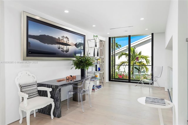1410 S Biscayne Point Rd, Miami Beach, FL 33141 - home office featuring wood finished floors, floor to ceiling windows, and recessed lighting