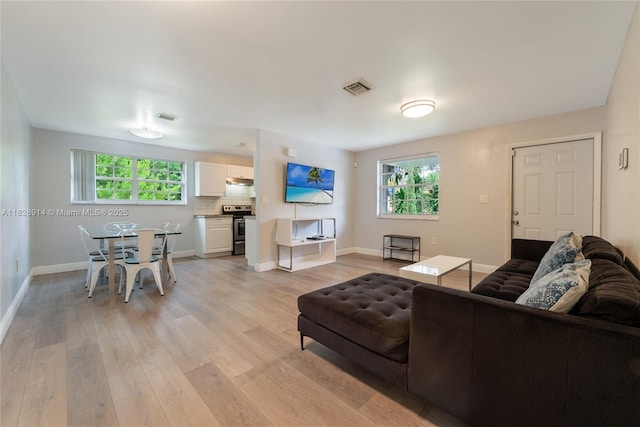 6198 SW 63rd St, South Miami, FL 33143 - living room featuring light wood-type flooring and baseboards