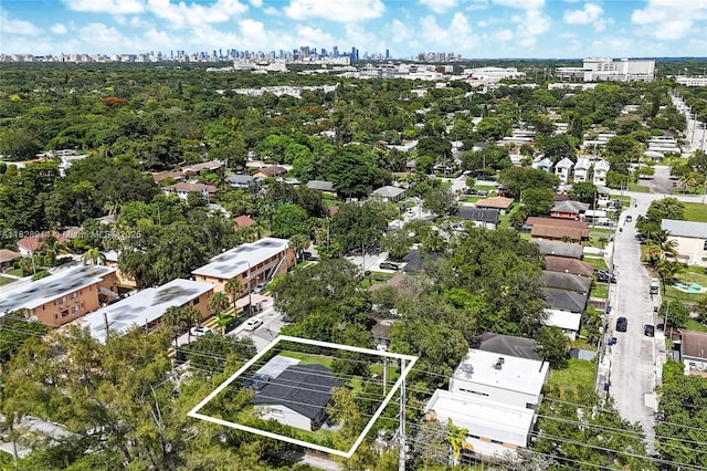6198 SW 63rd St, South Miami, FL 33143 - aerial overview of property's location featuring city skyline and property boundaries highlighted