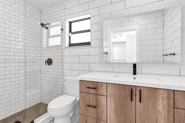 9745 SW 126th Ter, Miami, FL 33176 - full bath with tile walls, vanity, a stall shower, and backsplash