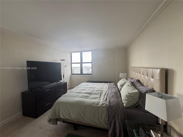 2555 Collins Ave Unit 2002, Miami Beach, FL 33140 - bedroom featuring crown molding and tile patterned flooring