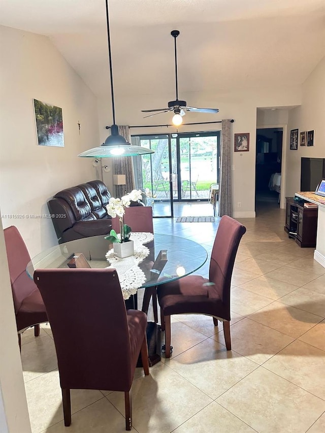 126 Centennial Ct, Deerfield Beach, FL 33442 - dining room with vaulted ceiling, ceiling fan, and light tile patterned floors