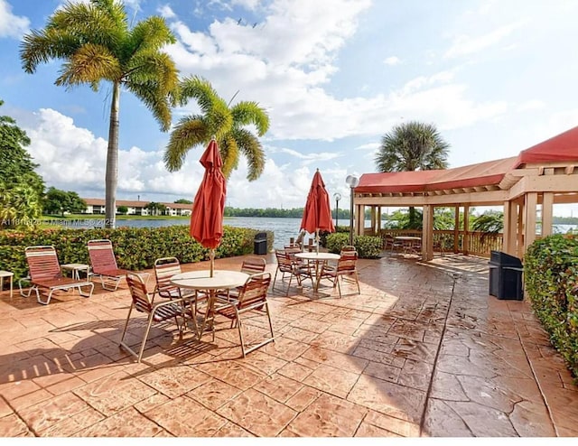 126 Centennial Ct, Deerfield Beach, FL 33442 - view of patio with a gazebo and a water view