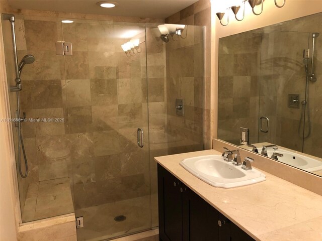 4100 Salzedo St Unit 505, Coral Gables, FL 33146 - full bath with vanity, a shower stall, and recessed lighting