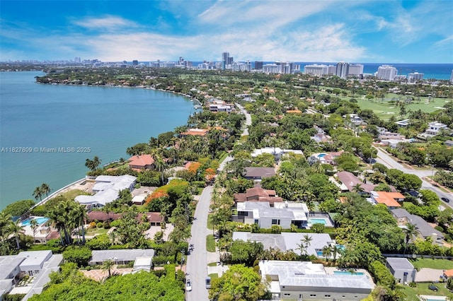 5055 N Bay Rd, Miami Beach, FL 33140 - aerial view of property's location with city skyline and nearby suburban area