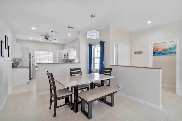 831 SW 178th Way, Pembroke Pines, FL 33029 - dining area featuring plenty of natural light, ceiling fan, recessed lighting, and light tile patterned floors