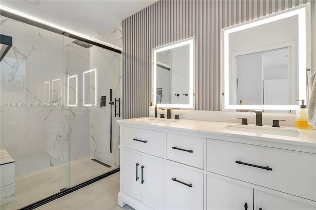 831 SW 178th Way, Pembroke Pines, FL 33029 - bathroom featuring a marble finish shower and double vanity