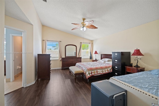 960 NW 185th Ave, Pembroke Pines, FL 33029 - bedroom featuring lofted ceiling, a textured ceiling, dark wood-style floors, and ceiling fan